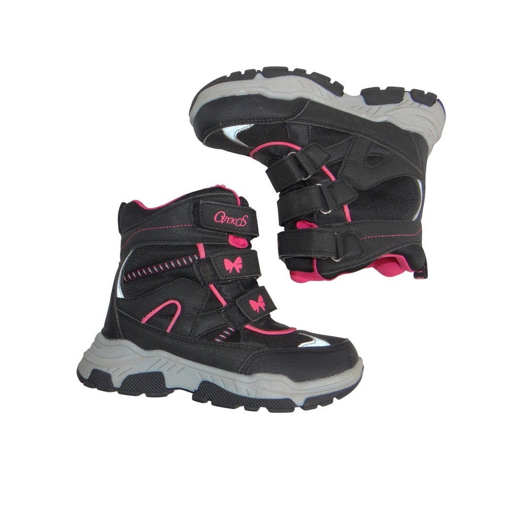 Ovekos Girls Black Pink Triple Strap Reflective Winter‎ Snow Boots Size 31